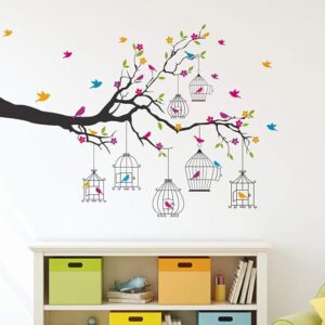 Amazon Brand - Solimo Wall Sticker for Living Room (Birdie House, Ideal Size on Wall - 133 cm x 90 cm), PVC Vinyl